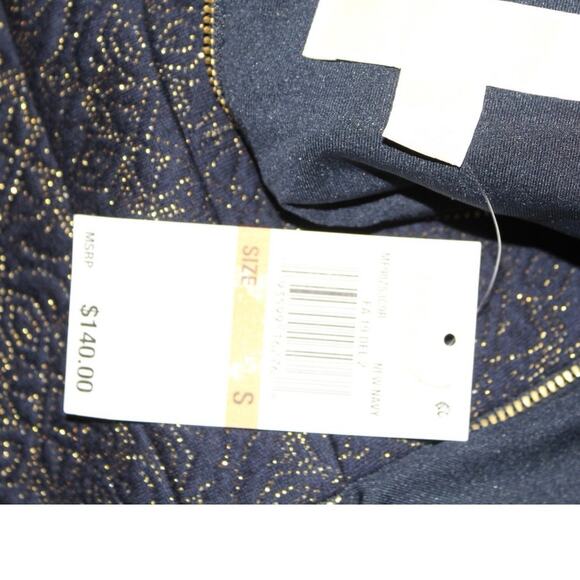 NWT Michael Kors Navy Gold Brocade Sleeveless V-Neck Dress Size Small - Picture 6 of 6
